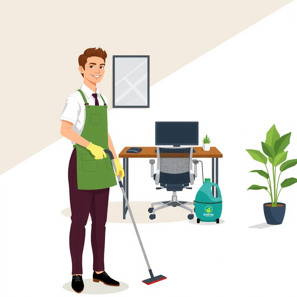 Professional cleaner working in a modern office
